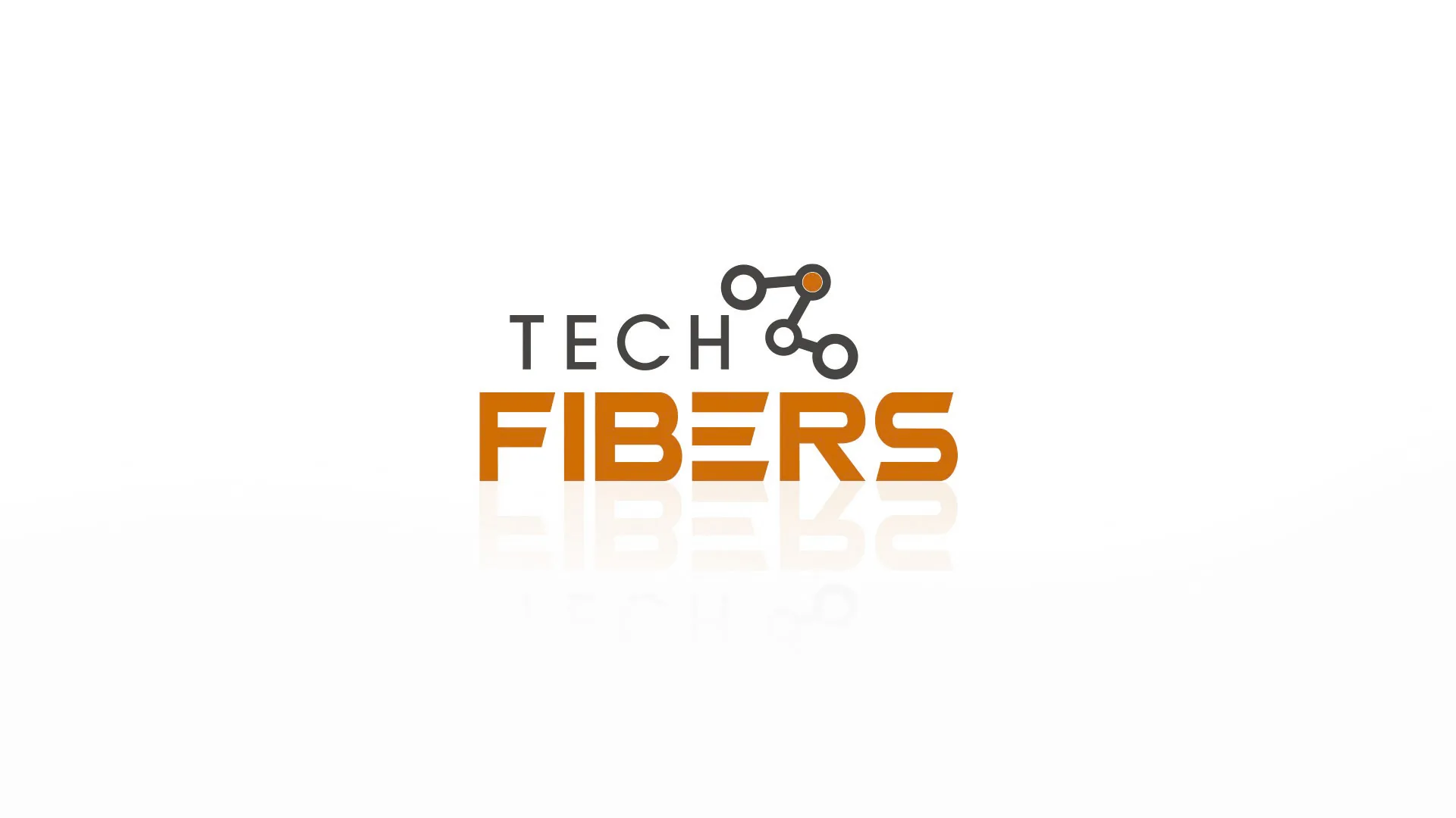 Logotipo Tech Fibers sobre fundo branco, com TECH em grafite, FIBERS em laranja e o símbolo de círculos ligados