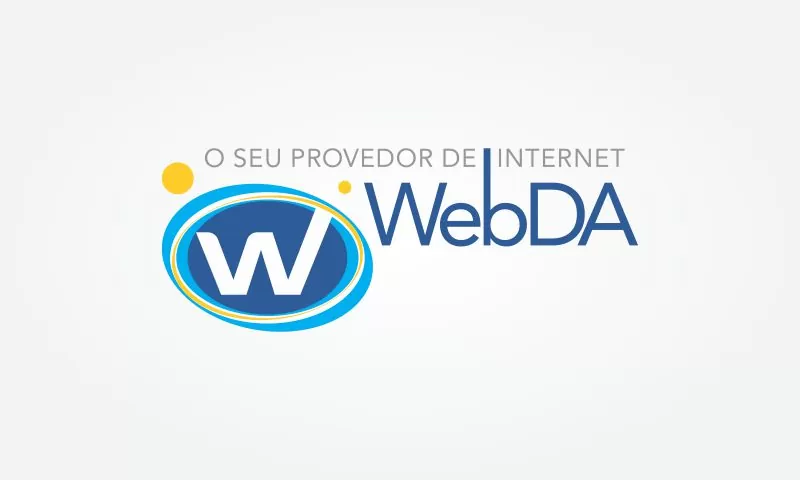Logo anterior da Web Da Internet: letra W em elipse azul, ao lado do nome WebDA e da frase O seu provedor de internet