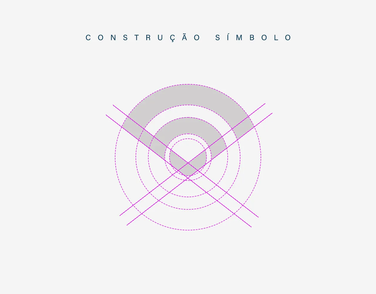 Construção do símbolo da Via Ondas: arcos em cinza sobre círculos concêntricos e linhas diagonais em magenta